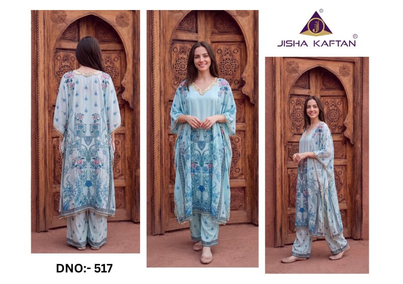 Kaftan Co Ord Set With Necklace Vol 3 By Jisha Poly Feather Silk Co Ord Kaftan 